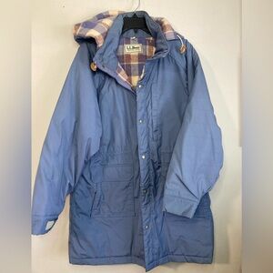 Vintage L.L.Bean Outdoor Coat M/L 70s Tartan Lined Removable Hood USA Made Parka